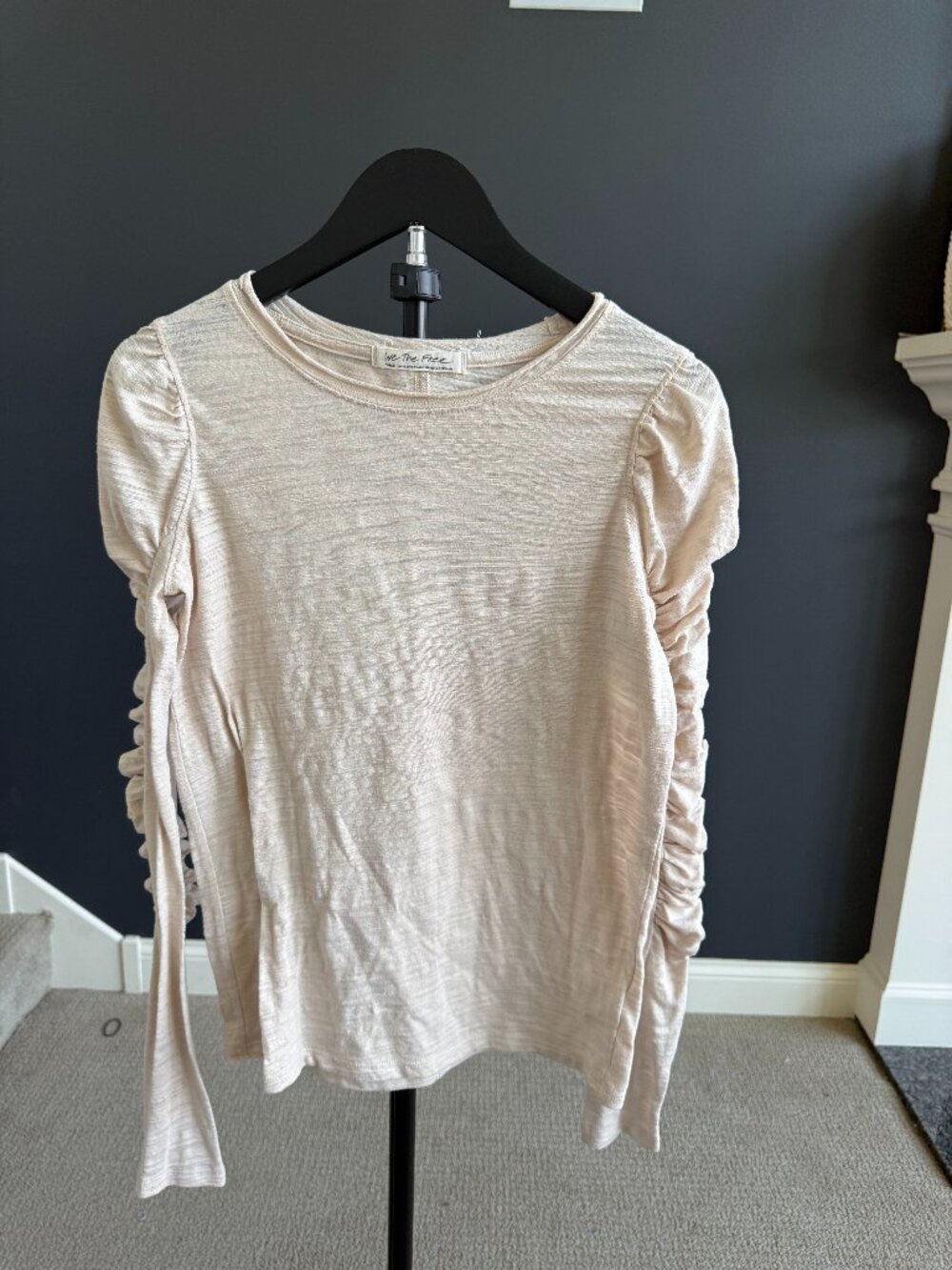 We The Free Cream Ruched-Sleeve Top Size S